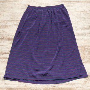 Vintage 80s Purple Prophecy Midi Skirt Loop Print Lightweight Polyester Size 12